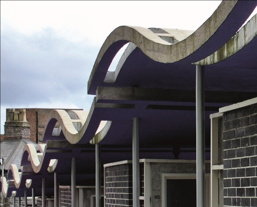 The wavy roofs of the entrance booths at Dudley Zoo.jpg